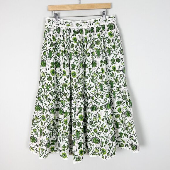 Beau & Ro Boho A-line Midi Skirt Green Floral Tropical Size Small Women's - Picture 1 of 5